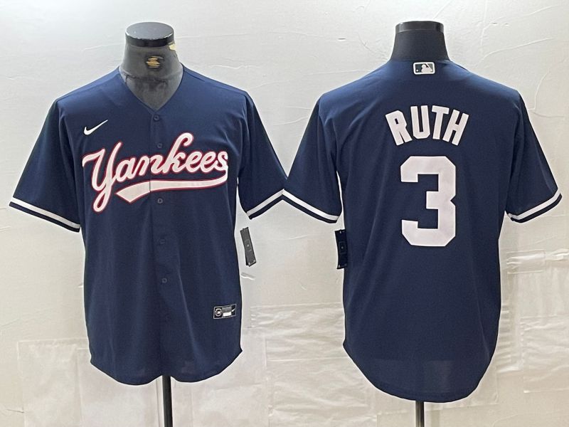 Men New York Yankees #3 Ruth Dark blue Second generation joint name Nike 2024 MLB Jersey style 1->new york yankees->MLB Jersey